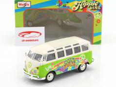 Volkswagen VW T1 Samba Bus Hippie Line Flower Power 光明 绿 / 白 1:24 Maisto