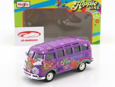 Volkswagen VW T1 Samba Bus Hippie Line Flower Power púrpura 1:24 Maisto