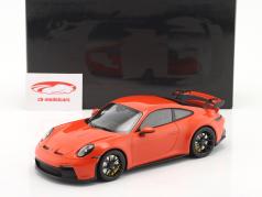 Porsche 911 (992) GT3 ano de construção 2021 lava laranja / Preto aros 1:18 Minichamps