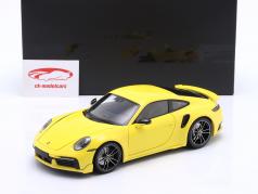 Porsche 911 (992) Turbo S Coupe Sport Design 2021 amarelo 1:18 Minichamps