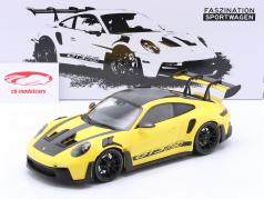 Porsche 911 (992) GT3 RS 建设年份 2023 黄色的 / 黑色的 轮辋 1:18 Minichamps