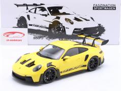Porsche 911 (992) GT3 RS year 2023 yellow / black rims 1:18 Minichamps