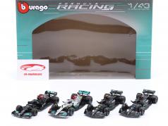 4-Car Set Mercedes Hamilton / Russell fórmula 1 2021-2023 1:43 Bburago