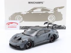 Porsche 911 (992) GT3 RS 魏斯阿赫封装 2024 灰色的 / 黑色的 轮辋 1:18 Minichamps