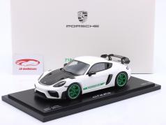 Porsche 718 (982) GT4 RS 2021 branco / verde aros 1:18 Spark