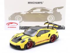Porsche 911 (992) GT3 RS ヴァイザッハパッケージ 2024 黄色 / 赤 リム 1:18 Minichamps