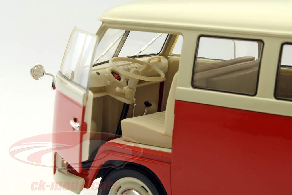 Welly 1:18 Volkswagen VW T1 Bus Window Van year 1963 red / cream