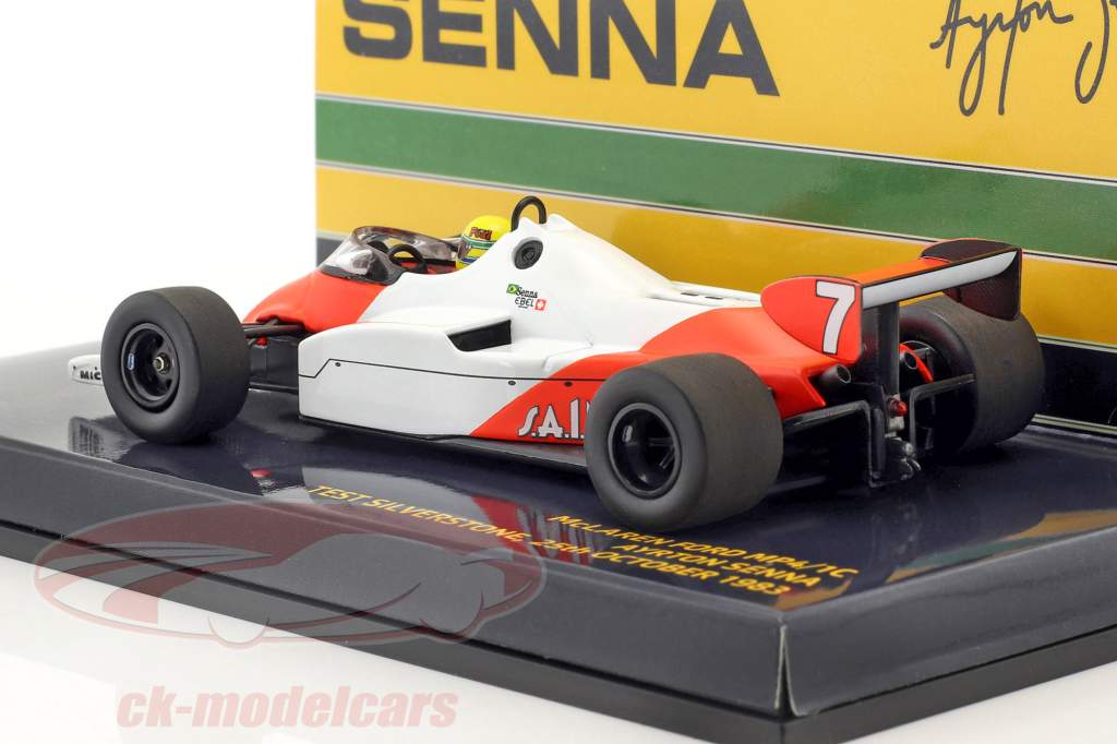 Ayrton Senna McLaren MP4/1C #7 prova auto Silverstone 1983 1:43 Minichamps
