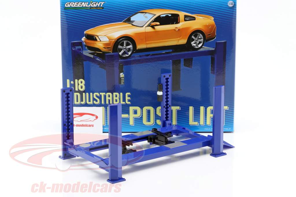 Greenlight 1:18 Adjustable Four-post lift blue for Model Cars in