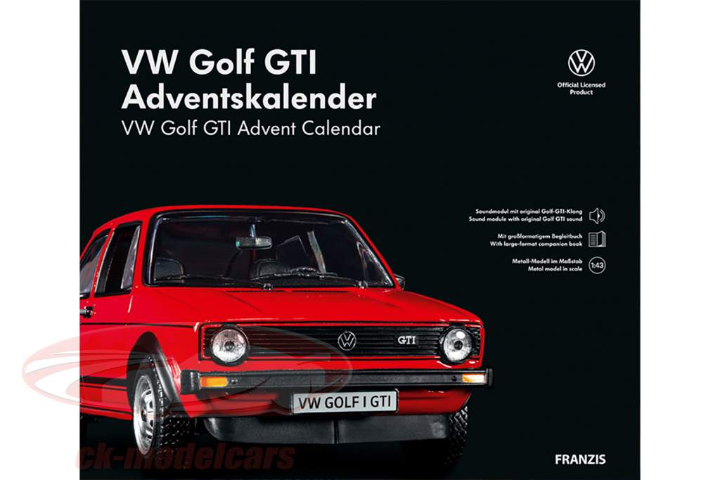 Franzis 1:43 GTI Advent kalender: VW Golf GTI 1976 rood 4019631551023 model auto 55102 4019631551023