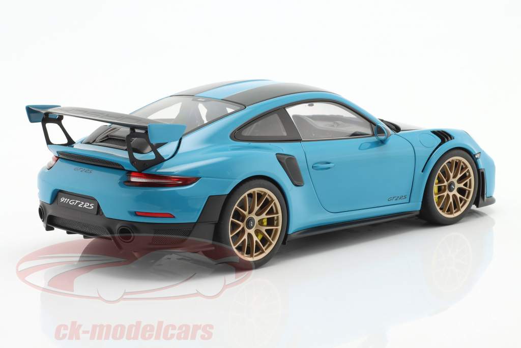 Porsche 911 (991 II) GT2 RS Weissach pakketjes 2017 miami blauw / gouden velgen 1:18 AUTOart