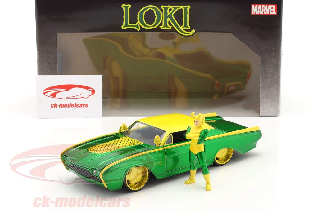 Ford Thunderbird 1963 Met Marvel figuur Loki groente / geel 1:24 Jada Toys