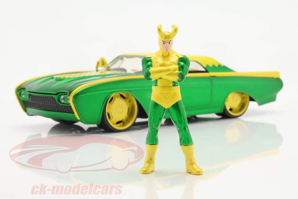 Jadatoys 1:24 Ford Thunderbird 1963 With Marvel figure Loki green