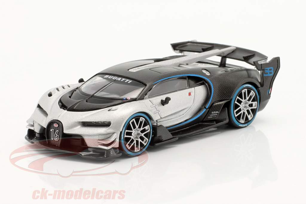 True Scale 1:64 Bugatti Gran MGT00369L / MGT00369L silber Turismo schwarz Vision Modellauto 4895183698443