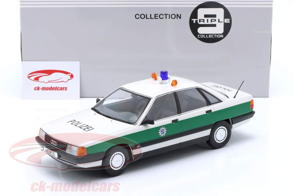 Audi 100 C3 police Année de construction 1989 vert / blanc 1:18 Triple9