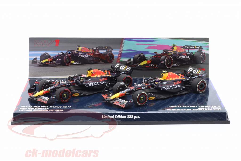 2-Car Set Verstappen #1 & Perez #11 gagnant Bahreïn & Arabie Saoudite GP formule 1 2023 1:43 Minichamps