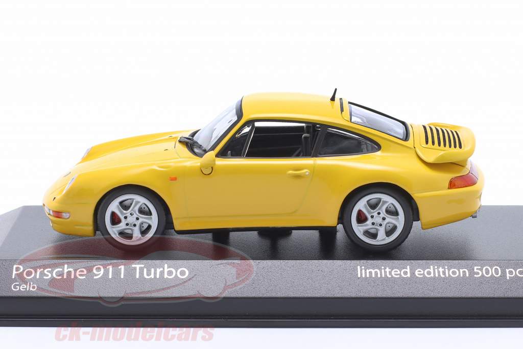 Porsche 911 (993) Turbo S Bouwjaar 1995 geel 1:43 Minichamps