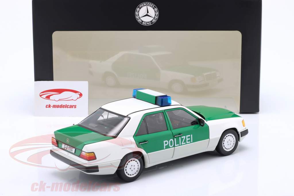 Mercedes-Benz 230E (W124) police Année de construction 1989-1993 blanc / vert 1:18 Norev