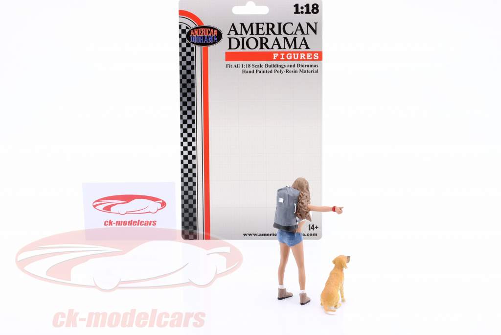 Diorama figur serie #705 vandrer med Hund 1:18 American Diorama