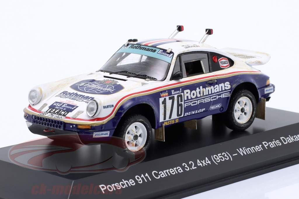 Porsche 911 (953) Carrera 3.2 #176 ganador Rallye Paris-Dakar 1984 Metge, Lemoyne 1:43 Spark
