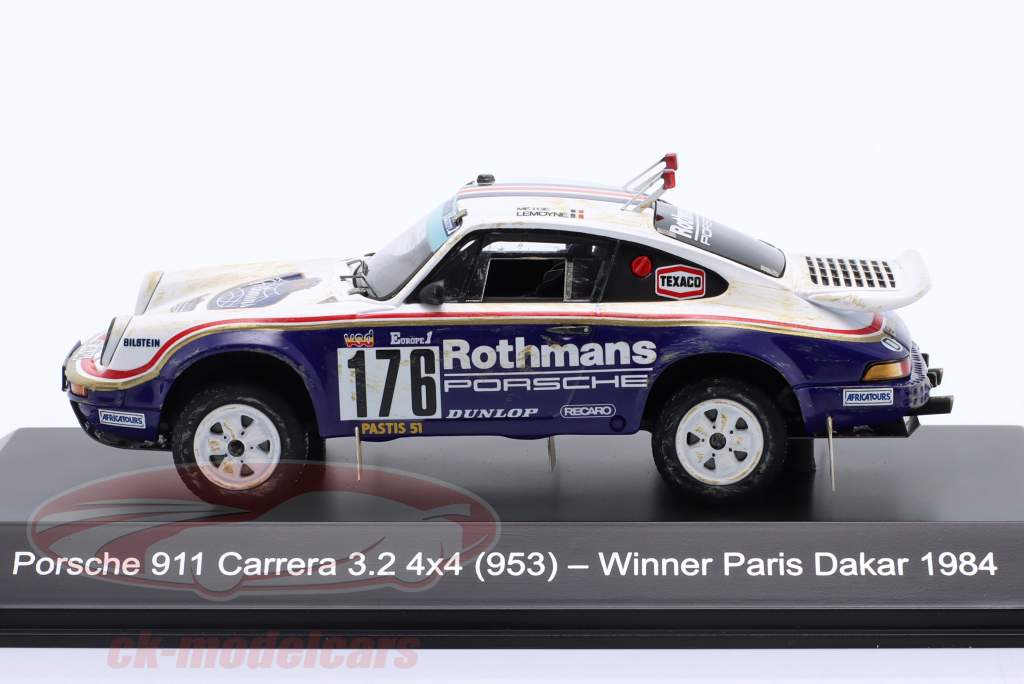 Porsche 911 (953) Carrera 3.2 #176 gagnant Rallye Paris-Dakar 1984 Metge, Lemoyne 1:43 Spark