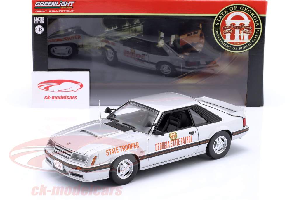 Ford Mustang GT Georgia State Patrol 1982 argent 1:18 Greenlight