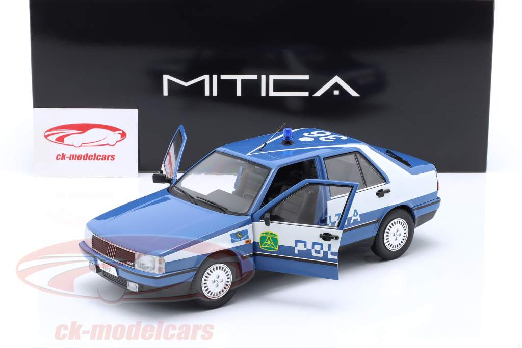 Fiat Croma CHT politi Italien Byggeår 1987 blå / hvid 1:18 Mitica