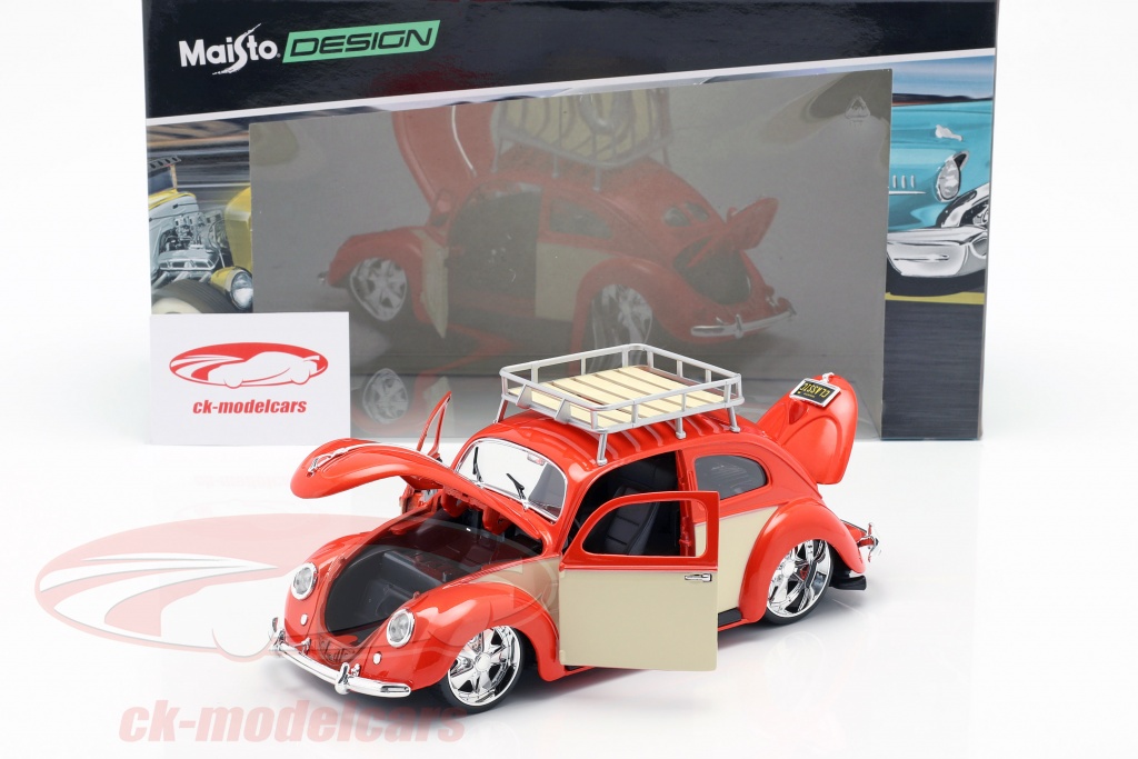 Maisto 1:18 Volkswagen VW 甲虫建造年份1951 红/ 奶油白32614 模型
