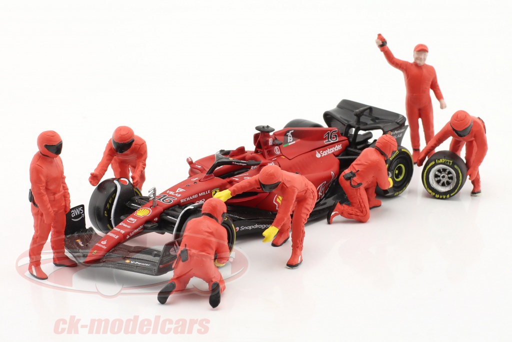 Formula One F1 Pit Crew 7 Figurine Set Team Red for 1/43 Scale Models by  American Diorama 38382