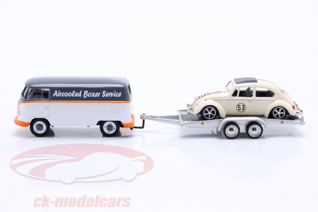 Schuco 1:64 3-Car Set: Volkswagen VW T1 with Trailer and VW Beetle