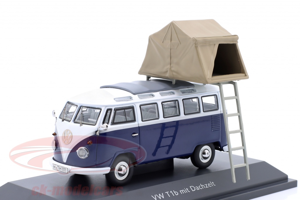 Schuco 1:43 Volkswagen VW T1 バス と ルーフテント 青 / 白 シュコ