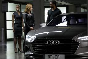 Audi "The First Avengers: Civil War" mit  Black Panther/ T’Challa (Chadwick Boseman), Black Widow (Scarlet Johansson) und Chief-Security (Florence Kasumba)