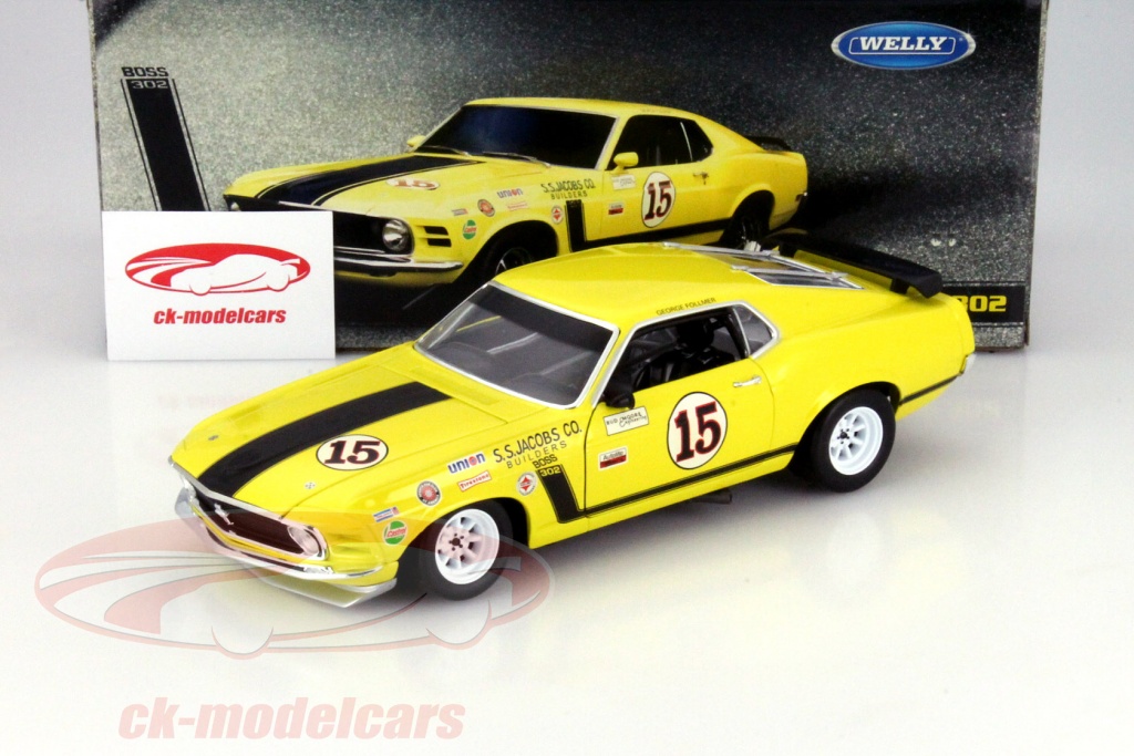 Ford Mustang Boss 302 Year 1970 15 George Follmer Yellow 1 18 Welly