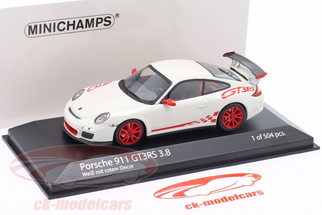 Porsche 911 (997.II) GT3 RS 3.8 建設年 2009 白 と 赤 装飾 1:43 Minichamps