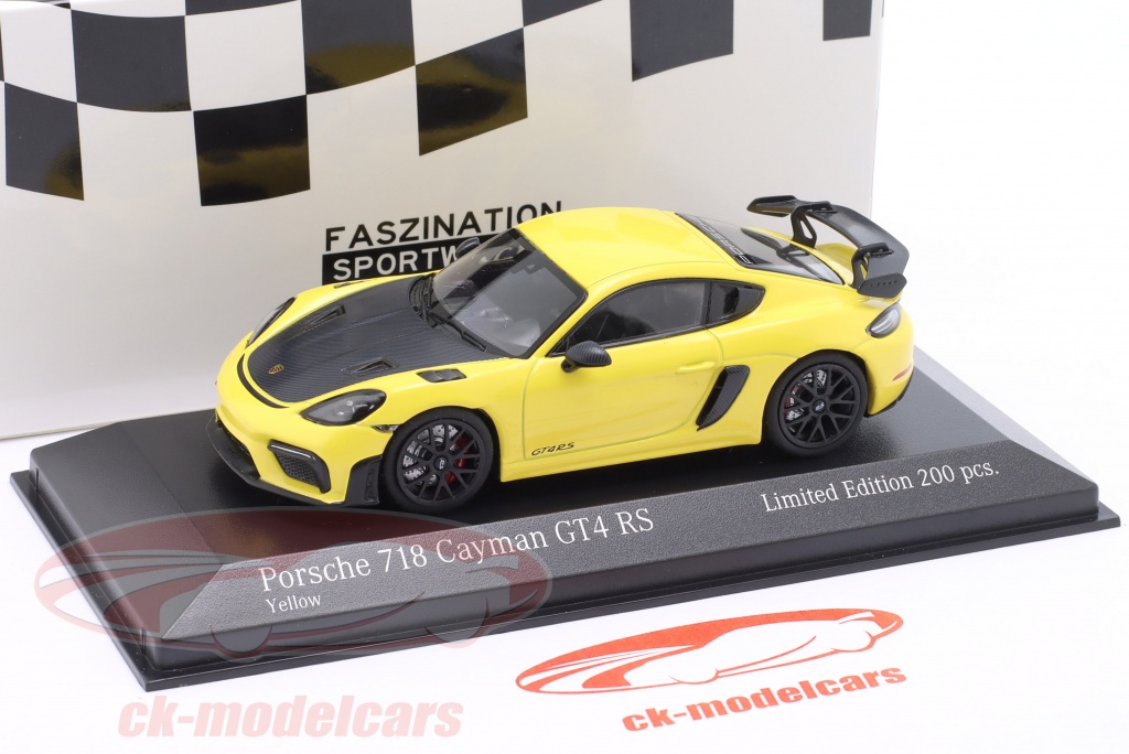 Minichamps 1:43 Porsche 718 (982) Cayman GT4 RS 2021 yellow / black rims  413069712 model car 413069712 4012138763227